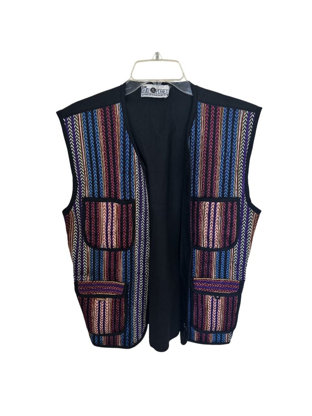 Vtg Womens Multicolor Striped Vest Front Pockets Daily Planet Zip Up Cotton